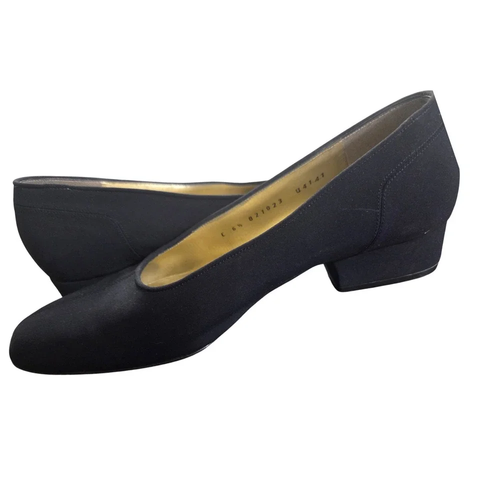 Bruno Magli Women Black Fabric Square Toe Block Heel‎ Made in Italy Shoes 6.5